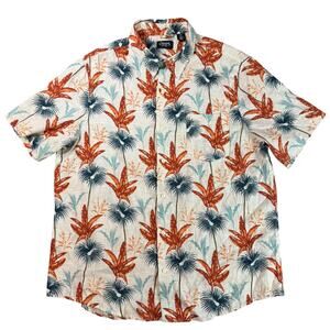 Chaps Button Up Hawaiian Shirt Men’s Size 2XL Blue Cream Orange Palm Trees